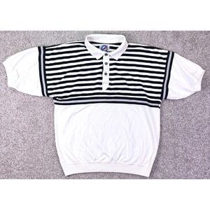 Vintage Greenline Polo Shirt Mens M White Striped Short Sleeve Racing Graphic